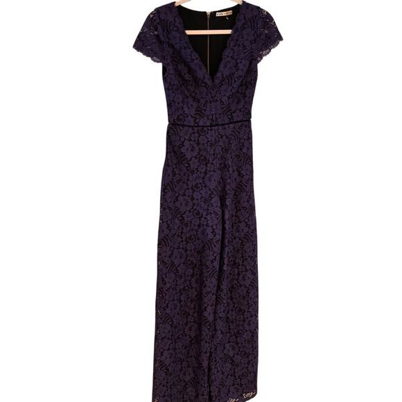 Alice + Olivia Pants - Alice + Olivia Navy Blue Lace Mariam Wise Leg Jumpsuit Sz 0